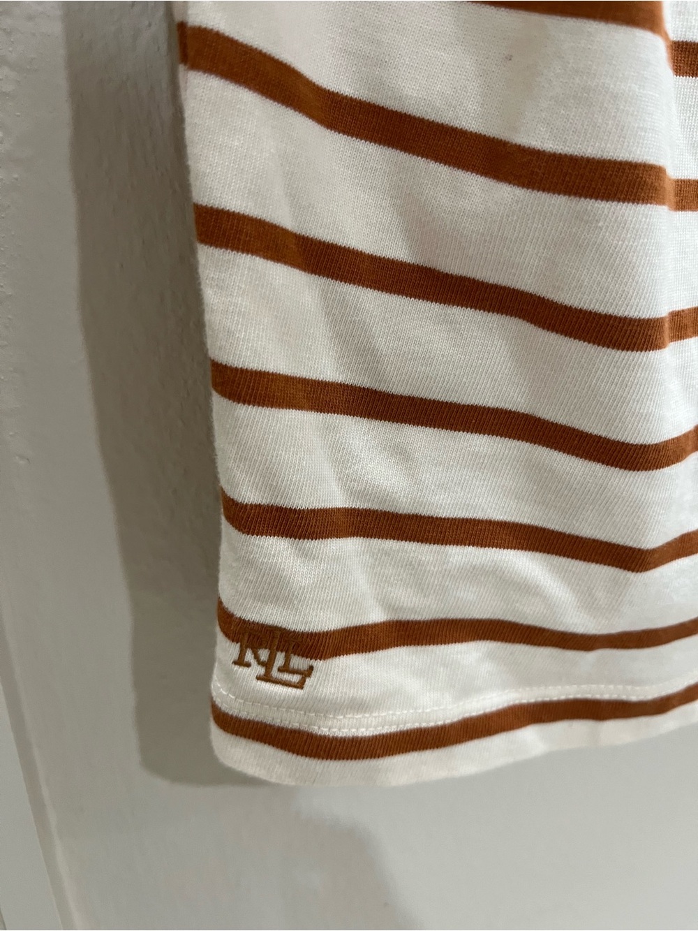 Ralph Lauren Striped Boatneck Long-Sleeve Top in Cream and Brown MP - Picture 3 of 6